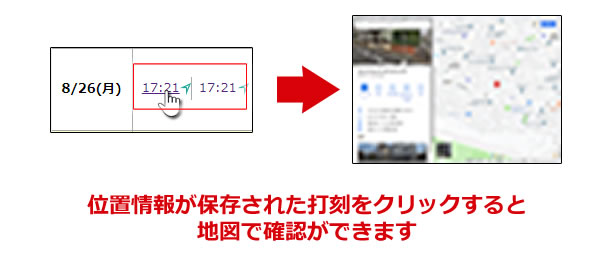 時刻orアイコンがリンクになっている画像と、ポップアップによるMAP表示
