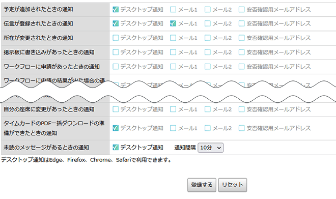 「通知の設定」項目抜粋